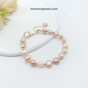 Handmade Freshwater Pearl <b>Bracelet</b> Baroque Style Natural Pink Lavender Pearl <b>Bracelets</b> Luxury Simple Style Women Fine Pearl - Product Image 4
