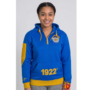 Nouvel Arrivage Sweat à Capuche Décontracté pour Femme avec Demi-Zip, Broderie Sigma Gamma Rho 1922 et Poche sur la Manche Zippée - Product Image 1