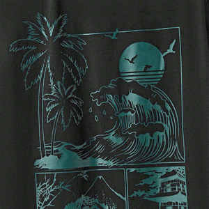 Hot Selling Mens Black T-Shirt <b>Set</b> With Teal Beach Print Crew Neck Casual Summer Wear Breathable <b>Knitted</b> Fabric Short Sleeve OEM - Product Image 6