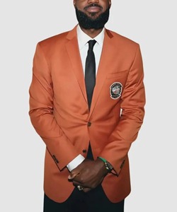 Men's Burnt Orange British Style <b>Blazer</b> Single Breasted Notched Collar Applique Logo Front Anti-Wrinkle Suit Jacket - Product Image 2
