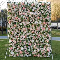 Custom 3D Doek Flowerwall Bruiloft Kunstzijde Rose Bloem Wandpaneel Achtergrond Kunstbloem Decoratieve Bloemen Voor Muur