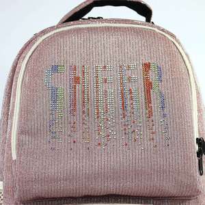 Sac à dos rose à paillettes avec lettres en strass, poignée souple, fermeture éclair, style tendance, en polyester, pour usage quotidien - Product Image 3