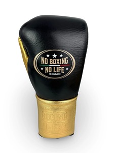ถุงมือชกมวยประสิทธิภาพสูง No Boxing No Life Squad แบบผูกเชือก สีดำทอง หนังแท้ ปิดนิ้วเต็มรูปแบบ อุปกรณ์ฝึกซ้อม ถุงมือชกมวย - Product Image 4