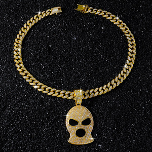 Collar con colgante de máscara de esquí Iced Out, chapado en oro de aleación, cadena cubana de cristal, estilo HipHop Bling <span class=keywords><strong>Gangsta</strong></span>, joyería streetwear con motivo de máscara - Product Image 5