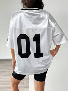 OEM High Quality Streetwear Oversized Boxy Women <b>Drop</b> Shoulder American Football Jersey Breathable 100% Polyester V Neck Top - Product Image 3