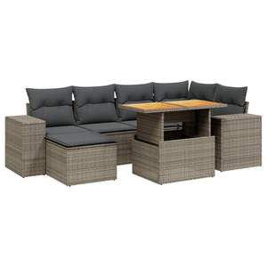 Ensemble de canapé de jardin à accoudoirs réglables 7 pièces en rotin PE gris, mobilier d'extérieur confortable - Product Image 2