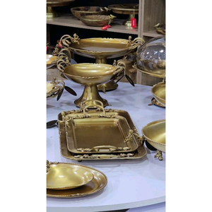 High Grade Gold Plated Elegant Look Prime Quality Metal Made Food Serving Dinnerware Bowls And <b>Tray</b> Table Centerpiece Supplies - Product Image 1