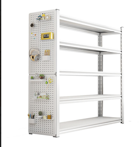 Étagère de rangement métallique blanche à trois niveaux avec panneau perforé, design moderne réglable sur pied pour articles divers de salon - Product Image 1