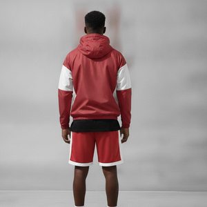 Men's Custom Red White Color Blocking Nylon Two Piece Jacket Jogging Suit <b>Set</b> Sports Windbreaker Tracksuit Shorts - Product Image 3