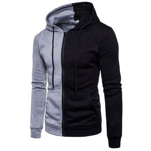 Sweat à capuche haut de gamme demi-zippé, coupé-cousu, contrast bicolore, style urbain - Product Image 1