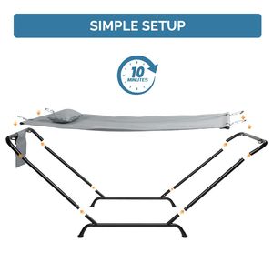 Amaca da Esterno Resistente Autoportante 550 libbre con Cuscino Morbido e Borsa Portaoggetti Grigia - Product Image 3