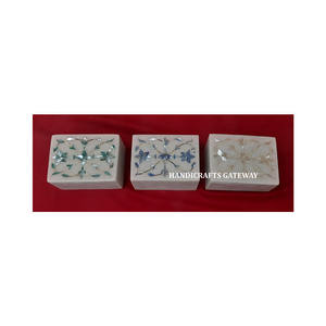 Antique New Design Natural Handmade White Marble Inlay In <b>Blue</b> Color Mother Of Pearl Rectangular Shape For Jewelry Storage Box - Product Image 5