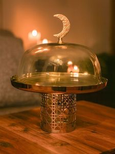 Support à gâteau avec dôme en verre, support à gâteau en bois avec couvercle en verre, support à dessert avec couvercle, support à gâteau sur piédestal en bois - Product Image 2