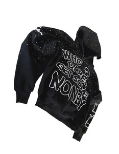 Sweat à capuche oversize noir pour homme avec imprimé lettres blanches, style streetwear, manches classiques, tissu French Terry, vêtement d'automne - Product Image 3