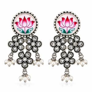 Pendientes Colgantes de Cúpula con Zirconia y Bisel de Latón Antiguo Plateado al por Mayor, 6.5cm, Joyería de Boda para Mujer, Regalo a Granel - Product Image 5