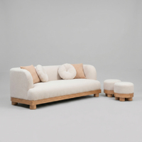 Canapé scandinave en bouclette avec pieds en bois, deux places, en forme de L, rembourré en mousse, accoudoirs et dossier incurvés, durable, garantie 3 ans, pour salon