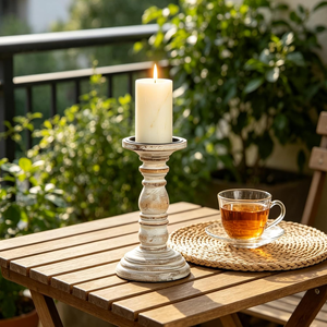 Support de bougie pilier en bois blanc vieilli de 8 pouces, style rustique, pour décoration vintage - Product Image 6