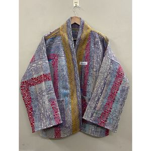 Handmade 100% Cotton Patchwork kantha <b>Kimono</b> <b>Jacket</b> Full Sleeve Shawl Collar Eco-Friendly Women's Wear <b>jacket</b> - Product Image 1
