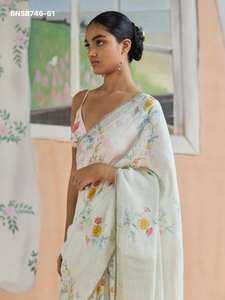 Fabricant indien de sarees en lin de haute qualité avec impression numérique, vêtements traditionnels indiens pour occasions spéciales, à prix de gros. - Product Image 2