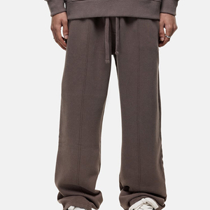 Pantalones Deportivos de Algodón Marrón para Hombre, Cintura Elástica con Cordón, Corte Holgado Informal, Pierna Recta, Bolsillos Laterales, Ropa de Otoño - Product Image 1