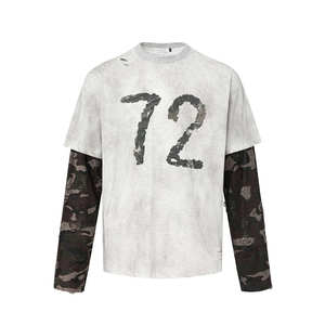 100% Cotton O-Neck Comfortable Long Sleeve American Retro Camouflage <b>Patchwork</b> Long Sleeve T-<b>Shirt</b> - Product Image 1