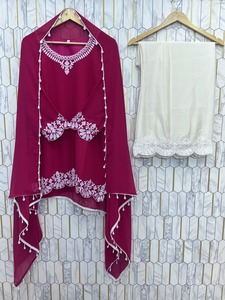 Indian Boutique Designer Yellow Georgette <b>Embroidered</b> Top and Plazzo With Dupatta set For Women Traditional Indian Daily Wear - Product Image 6