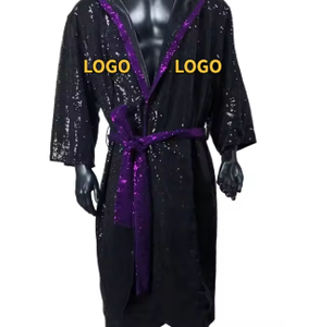 HAWK SPORTS INDUSTRIES Robe de boxe en polyester noir avec bordure argentée, tenue d'entraînement durable pour les arts martiaux, toutes saisons - Product Image 3