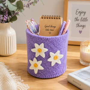ตะกร้าเก็บของทำมือจากผ้าสักหลาดลายดอกเดซี่ลาเวนเดอร์ - Product Image 1