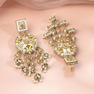Pendientes de Moda para Mujer, Multicolores, Estilo Kashmiri, Chapados en Oro, Diseño de Flor, Cristal, Imitación de Perla - Product Image 5