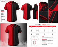 Jersey Bisbol Pria Bermotif Merah Hitam Lengan Pendek Kancing Depan Bernapas Cepat Kering Kemeja Olahraga Regular Fit Semua Musim