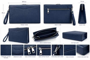 Maletín Ejecutivo de Cuero Genuino Azul Marino para Hombre de Beena, Gran Capacidad, Cierre de Cremallera, Decoración con Logotipo, para Trabajo y Viajes - Product Image 6