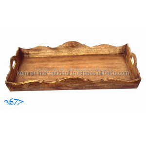 Plateau de service en bois sculpté rectangulaire Plateau de petit déjeuner en bois élégant - Product Image 1