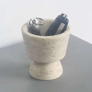 Minimalist Stone Marble Travertine <b>Candlestick</b> <b>Holder</b> - Product Image 3