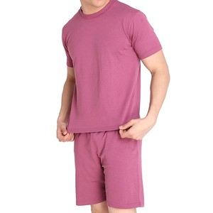 Ensemble T-shirt et short en coton uni pour homme, col rond, décontracté, été, respirant, tissu tricoté, vente en gros - Product Image 1