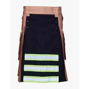 Brown and <b>Black</b> Color Firefighter Kilt 100% Cotton Tactical Work Kilt for <b>Men</b> with Reflective Safety Tape - Product Image 1