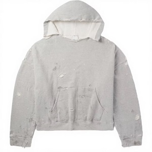 Sudadera con Capucha Extra Grande para Hombre, Estilo Vintage, Lavado Desgastado, Color Gris Sólido, con Bolsillo - Product Image 3