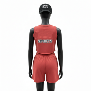 Ensemble court pour femme en coton doux et polyester 260 GSM, rouge bordeaux, avec strass et logo personnalisé – Nouveaux ensembles pour femme - Product Image 2