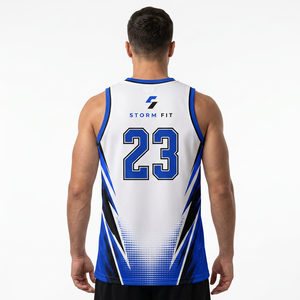 Storm Fit Men's Sublimated Basketball Jersey V-Neck Sleeveless Moisture Wicking White Blue Team Number 23 <b>Athletic</b> - Product Image 2