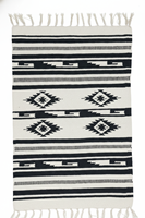 Tapis de couloir / tapis en coton tissé à la main en peluche, motif floral moderne, lavable en machine, réversible, noir, pour la maison, le camping, les pique-niques, la prière