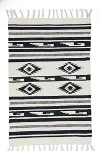 Tapis de couloir / tapis en coton tissé à la main, motif floral moderne, lavable en machine, réversible, noir, pour la maison, les pique-niques, les voyages, la décoration - Product Image 4