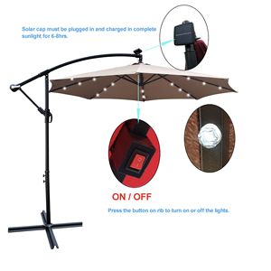 Ombrellone da Esterno a LED Solare da 3 Metri, Impermeabile, 8 Stecche, con Manovella e Base a Croce, per Patio e Giardino - Product Image 6