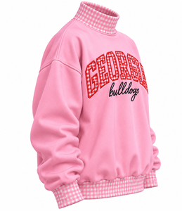 Sweat-shirt surdimensionné personnalisé pour femme, col montant, broderie de lettres à carreaux, en molleton de coton, pull décontracté, vente en gros - Product Image 2