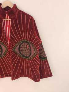 <b>Red</b> <b>Velvet</b> Eye Embroidery Suzani <b>Jacket</b> Handmade Embroidered Boho Coat Tribal Eye Pattern Statement <b>Velvet</b> Outerwear Wholesale - Product Image 2