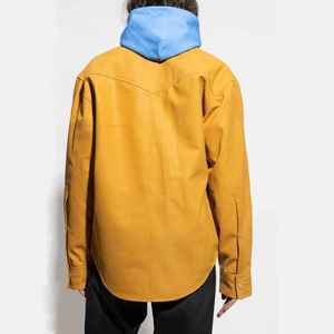 Chemise décontractée pour homme en cuir jaune moutarde, boutons en corne non tissés, manches courtes, couleur unie, style hiver, 360g, brodée - Product Image 4