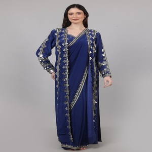 Royal Designer Style Women’s <b>Set</b> Designer Shrug Saree Blue <b>Colour</b> With Mirror Beads & Sequence work For Every Occasion - Product Image 1