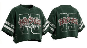 Couleur unie unie délavée à la pierre, coupe courte, style streetwear, vente en gros, épaules tombantes, coupe oversize ample, effet usé, 100% coton, Hip Hop - Product Image 3