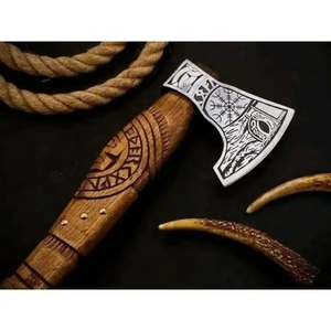 หัวเหล็กกล้าคาร์บอนสูงคุณภาพสูงพร้อมด้ามไม้กุหลาบและแผ่นหนังและปลอกจับ - Product Image 2