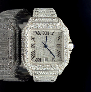 Reloj de Lujo Automático Unisex Cuadrado de Acero Inoxidable de 42 mm con Cristal de Zafiro, Esfera Plateada con Números Romanos y Diamantes, Mecánico - Product Image 1
