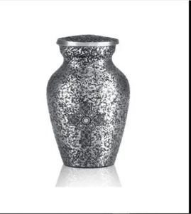 Metal Cremation Urn <b>Keepsake</b> Casket Oval <b>Memorial</b> Vase Celtic Cross Design Silver 200 Cubic Inch Indian Home Craft Decorative - Product Image 1