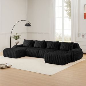 Divano componibile moderno a U da 146 pollici, sovradimensionato, a 4 posti, per soggiorno, in tessuto flanella, con seduta profonda, senza struttura interna - Product Image 1